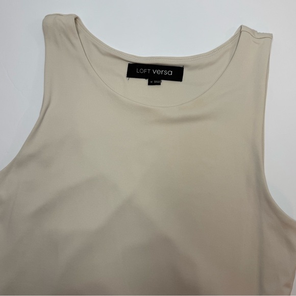LOFT Versa 360 Knit Tank Bodysuit White Clay Cream Sleeveless Basics Size M - Picture 3 of 9